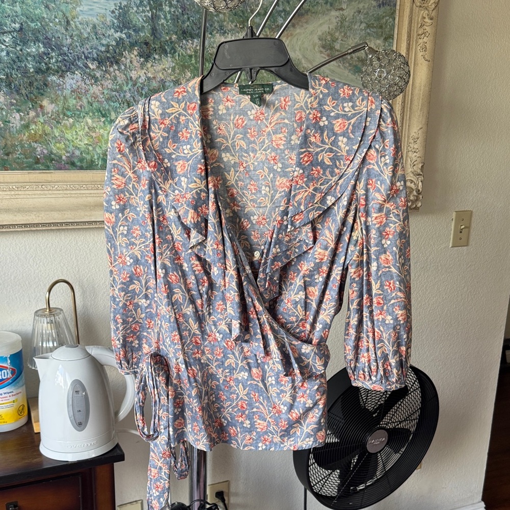Ralph Lauren Floral Wrap Blouse - Blue and Orange